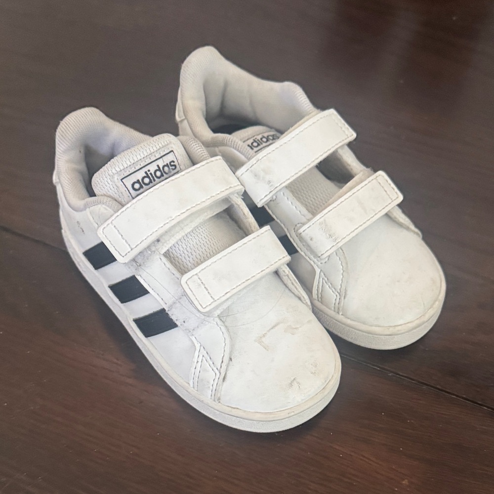 Adidas Kids White and Black Velcro Sneakers